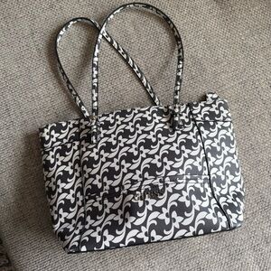Guess Black and White Geometric Floral Tote Shoulder Bag Purse